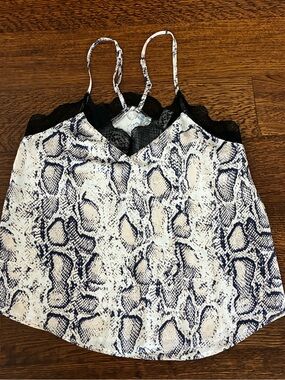 Snake Print Lace-Trim Cami Tank Top - size small